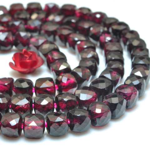 YesBeads Natural Red Garnet faceted cube loose beads wholesale gemstones jewelry 15"