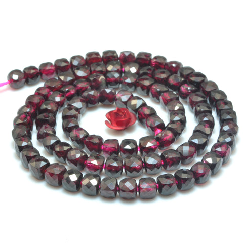 YesBeads Natural Red Garnet faceted cube loose beads wholesale gemstones jewelry 15"