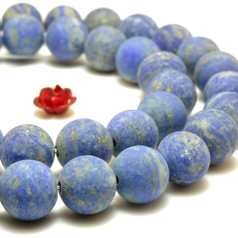 YesBeads natural blue Lapis Lazuli matte loose round beads wholesale gemstone jewelry making 15''