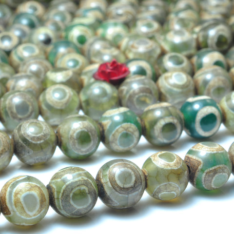 YesBeads Tibetan Agate Dzi three-eyes agate smooth round beads wholesale gemstone jewelry 15"