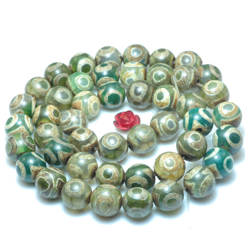 YesBeads Tibetan Agate Dzi three-eyes agate smooth round beads wholesale gemstone jewelry 15"