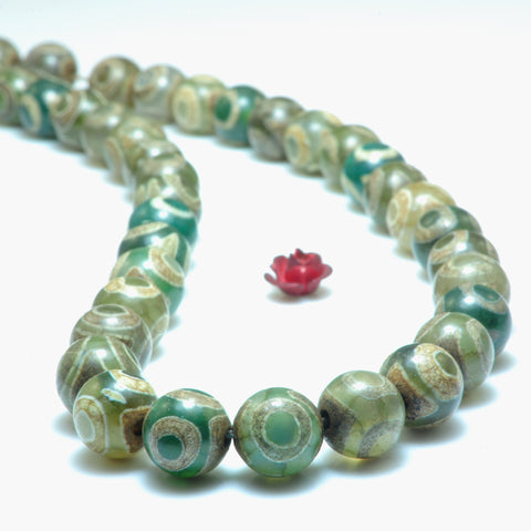 YesBeads Tibetan Agate Dzi three-eyes agate smooth round beads wholesale gemstone jewelry 15"