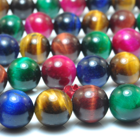 YesBeads Rainbow Tiger Eye mix color smooth loose round beads gemstone wholesale jewelry 15''