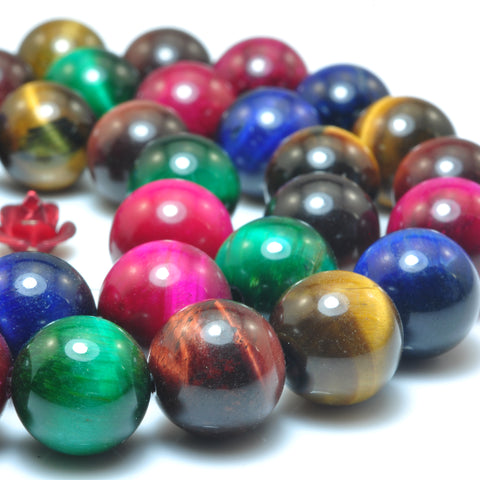 YesBeads Rainbow Tiger Eye mix color smooth loose round beads gemstone wholesale jewelry 15''