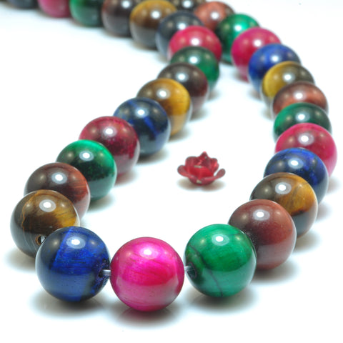 YesBeads Rainbow Tiger Eye mix color smooth loose round beads gemstone wholesale jewelry 15''