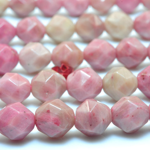 YesBeads Natural Pink Rhodonite diamond faceted round loose beads wholesale gemstone jewelry