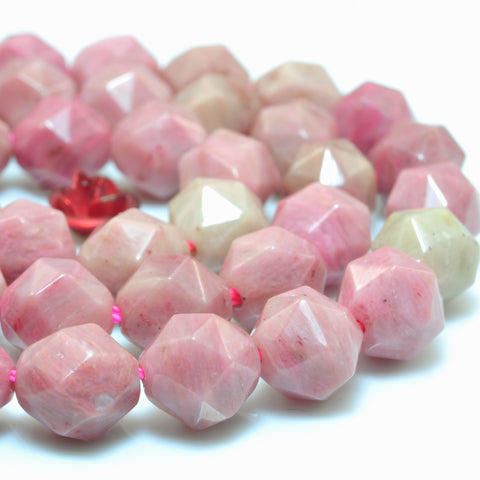 YesBeads Natural Pink Rhodonite diamond faceted round loose beads wholesale gemstone jewelry