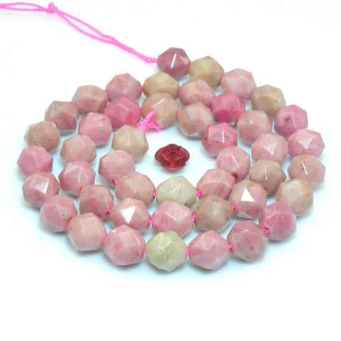 YesBeads Natural Pink Rhodonite diamond faceted round loose beads wholesale gemstone jewelry