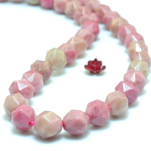 YesBeads Natural Pink Rhodonite diamond faceted round loose beads wholesale gemstone jewelry