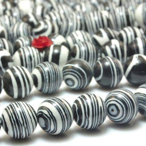 Zebra Stone Synthetic beads black and white smooth round gemstone for wholesale jewelry making 15"