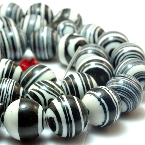 Zebra Stone Synthetic beads black and white smooth round gemstone for wholesale jewelry making 15"