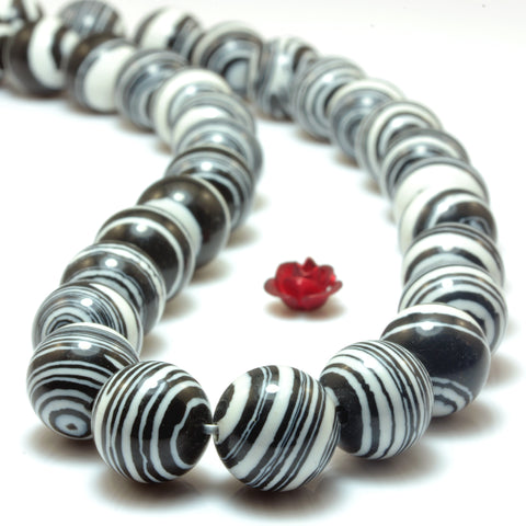 Zebra Stone Synthetic beads black and white smooth round gemstone for wholesale jewelry making 15"