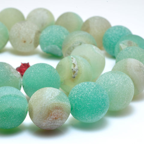 YesBeads Green Druzy Quartz Agate matte round loose beads gemstone wholesale jewelry making 15"