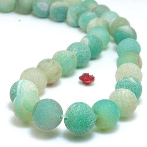 YesBeads Green Druzy Quartz Agate matte round loose beads gemstone wholesale jewelry making 15"