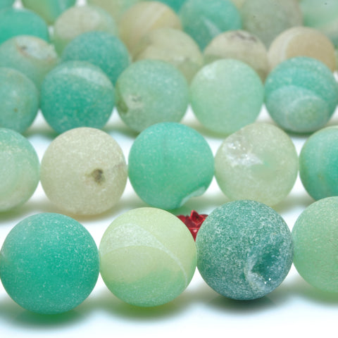 YesBeads Green Druzy Quartz Agate matte round loose beads gemstone wholesale jewelry making 15"