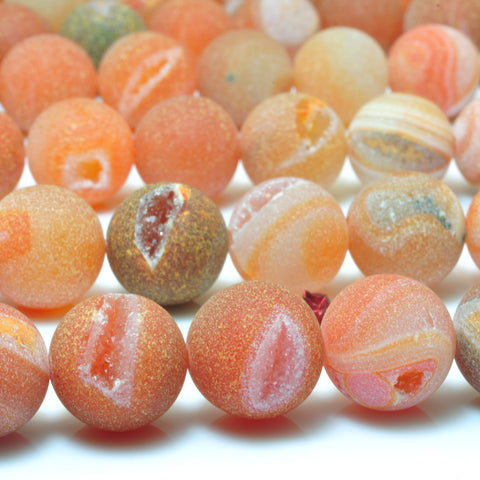 YesBeads Orange Druzy Agate matte round loose beads wholesale gemstone jewelry 15"