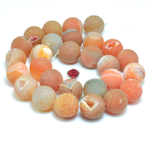 YesBeads Orange Druzy Agate matte round loose beads wholesale gemstone jewelry 15"