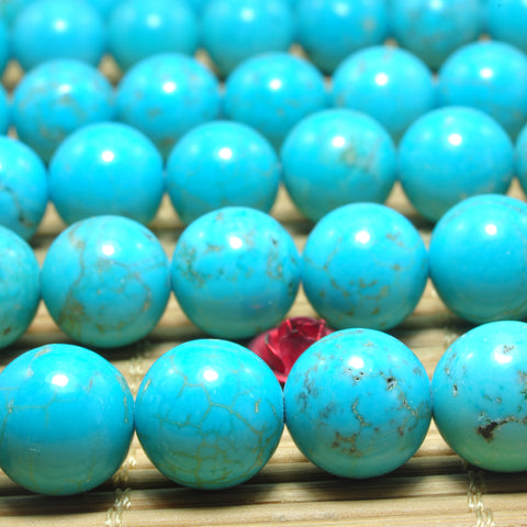 YesBeads Green Turquoise smooth round loose beads wholesale gemstone jewelry making 15"