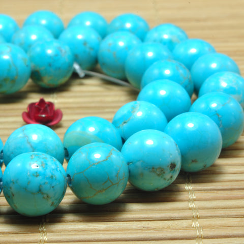YesBeads Green Turquoise smooth round loose beads wholesale gemstone jewelry making 15"