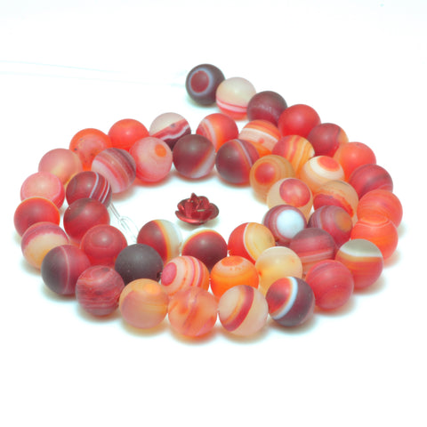 Red Orange Banded Agate matte round loose beads wholesale gemstone jewelry bracelet necklace diy