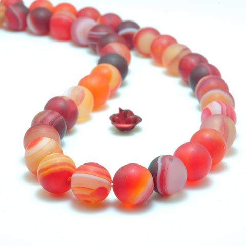 Red Orange Banded Agate matte round loose beads wholesale gemstone jewelry bracelet necklace diy