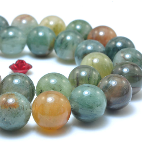 YesBeads Natural Grass Line Quartz smooth round loose beads wholesale gemstone jewelry 15"