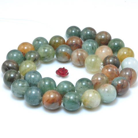 YesBeads Natural Grass Line Quartz smooth round loose beads wholesale gemstone jewelry 15"