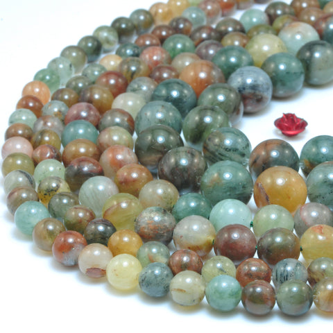 YesBeads Natural Grass Line Quartz smooth round loose beads wholesale gemstone jewelry 15"