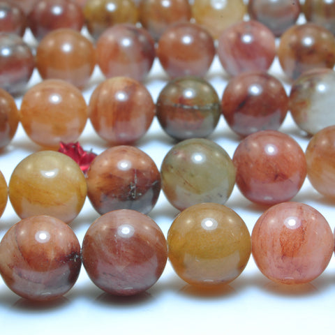 YesBeads Natural Red Grass Line Quartz smooth round loose beads wholesale gemstone jewelry 15"