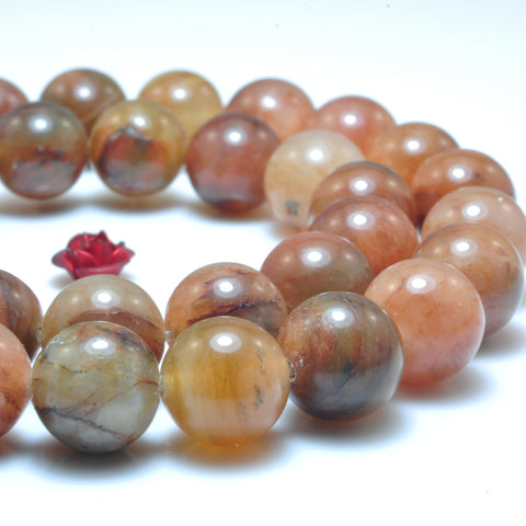 YesBeads Natural Red Grass Line Quartz smooth round loose beads wholesale gemstone jewelry 15"