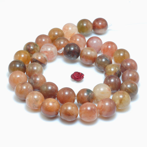 YesBeads Natural Red Grass Line Quartz smooth round loose beads wholesale gemstone jewelry 15"