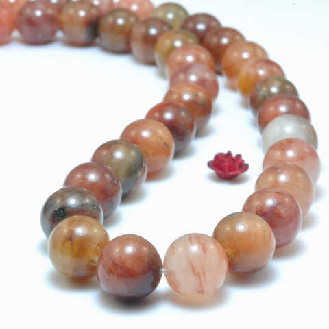 YesBeads Natural Red Grass Line Quartz smooth round loose beads wholesale gemstone jewelry 15"
