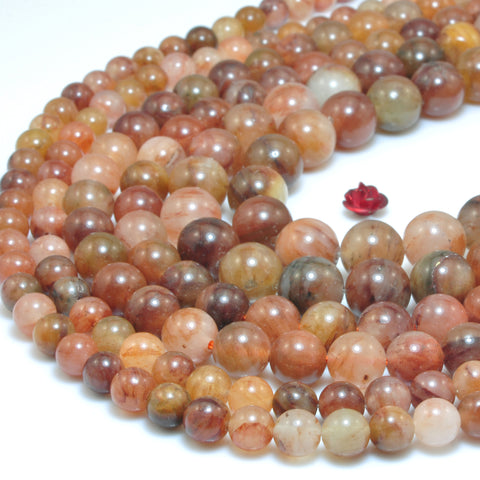 YesBeads Natural Red Grass Line Quartz smooth round loose beads wholesale gemstone jewelry 15"