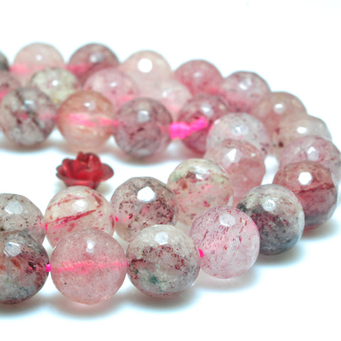 Natural Strawberry Quartz Lepidocrocite faceted round loose beads wholesale gemstone jewelry bracelet necklace diy