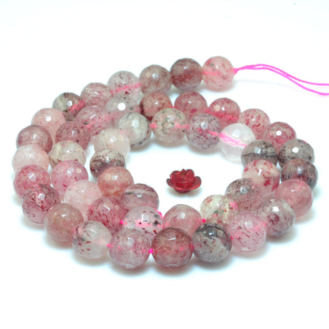 Natural Strawberry Quartz Lepidocrocite faceted round loose beads wholesale gemstone jewelry bracelet necklace diy