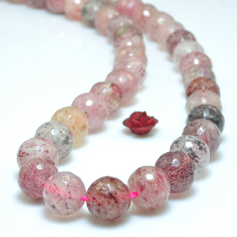 Natural Strawberry Quartz Lepidocrocite faceted round loose beads wholesale gemstone jewelry bracelet necklace diy