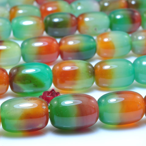 Natural Peacock Agate smooth barrel drum beads green orange wholesale gemstone for jewelry making 15"