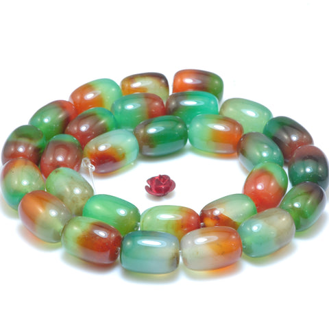 Natural Peacock Agate smooth barrel drum beads green orange wholesale gemstone for jewelry making 15"