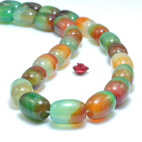 Natural Peacock Agate smooth barrel drum beads green orange wholesale gemstone for jewelry making 15"