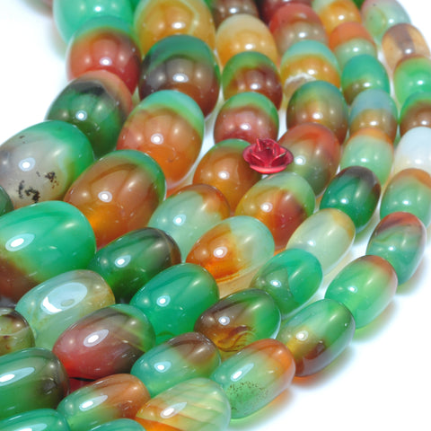 Natural Peacock Agate smooth barrel drum beads green orange wholesale gemstone for jewelry making 15"