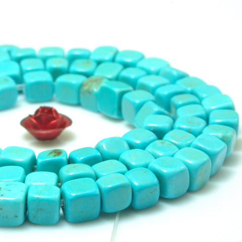 YesBeads Blue Turquoise smooth cube loose beads wholesale gemstone wholesale jewelry 15"
