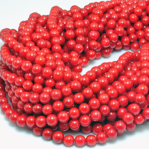 YesBeads Red Coral smooth round loose beads wholesale gemstone jewelry making