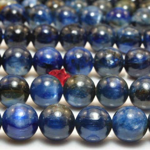YesBeads Natural Dark Blue Kyanite smooth round loose beads wholesale gemstone jewelry 15"