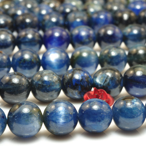YesBeads Natural Dark Blue Kyanite smooth round loose beads wholesale gemstone jewelry 15"