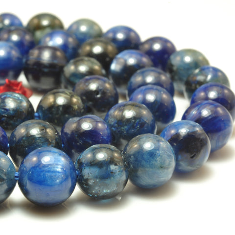 YesBeads Natural Dark Blue Kyanite smooth round loose beads wholesale gemstone jewelry 15"