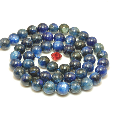 YesBeads Natural Dark Blue Kyanite smooth round loose beads wholesale gemstone jewelry 15"