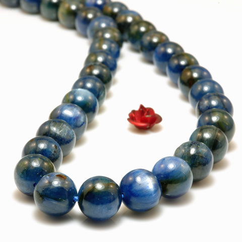 YesBeads Natural Dark Blue Kyanite smooth round loose beads wholesale gemstone jewelry 15"