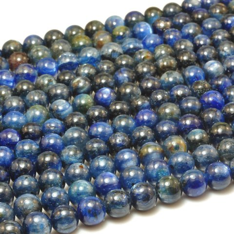 YesBeads Natural Dark Blue Kyanite smooth round loose beads wholesale gemstone jewelry 15"