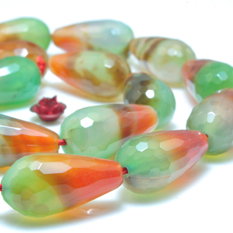 Rainbow Peacock Agate faceted teardrop loose beads green red wholesale gemstone jewelry making