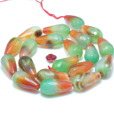 Rainbow Peacock Agate faceted teardrop loose beads green red wholesale gemstone jewelry making